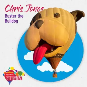 A bulldog-themed hot air balloon named