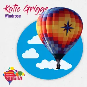 A colorful hot air balloon against a cartoon sky. Text includes