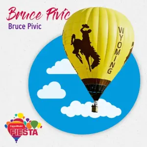 A yellow hot air balloon featuring a cowboy silhouette and