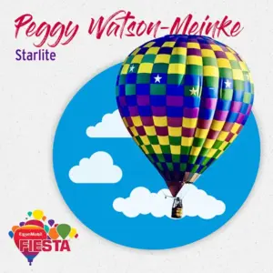 A colorful hot air balloon with multicolored pattern floats in front of a blue sky with clouds.