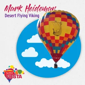 A colorful hot air balloon with a Viking ship design, labeled