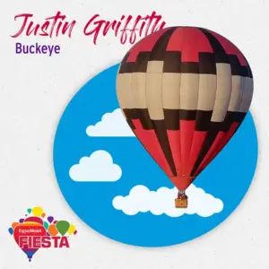 A colorful hot air balloon is featured against a blue sky with clouds. Text reads