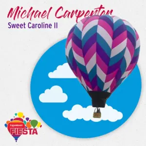 Colorful hot air balloon with chevron pattern, titled