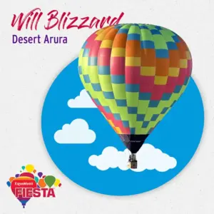 Colorful hot air balloon against illustrated sky backdrop with clouds; related text mentions