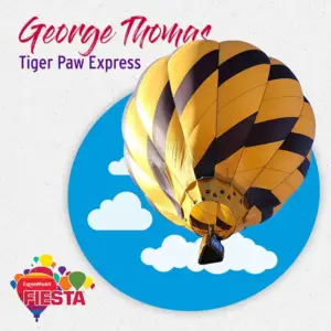 A vibrant yellow and black hot air balloon named