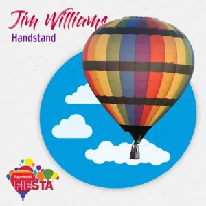 A colorful hot air balloon against a blue sky with clouds, featuring