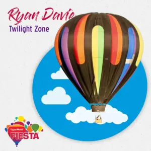 A colorful hot air balloon floats amidst clouds, featuring the text “Ryan Dave Twilight Zone” and “ExxonMobil Fiesta” logo in the corner.