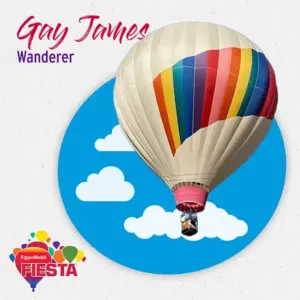 A colorful hot air balloon soars in a sky illustration.