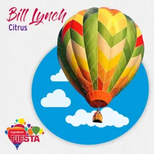 A colorful hot air balloon floats against a blue sky with clouds.