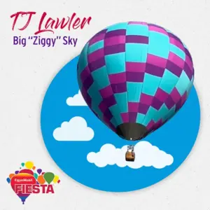 Colorful hot air balloon with checkered pattern, labeled