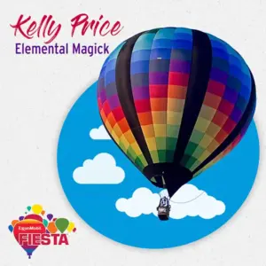 A colorful hot air balloon floats against a blue sky with clouds, labeled