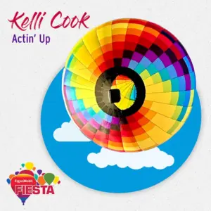A colorful hot air balloon above sky graphic, promoting Kelli Cook and ExxonMobil Fiesta. Includes text