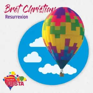 Colorful hot air balloon graphic with clouds and blue background. Text reads