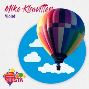 A colorful hot air balloon with clouds behind, associated with the ExxonMobil Fiesta and a person named Mike Klawitter.