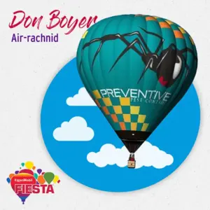 A hot air balloon with a spider design and