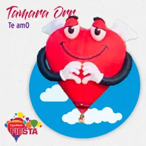 A heart-shaped hot air balloon with arms, smiling face, and gloves forms a heart gesture.