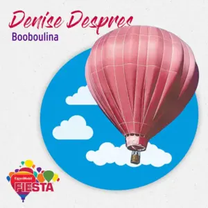 A red hot air balloon floats in a blue sky with clouds.