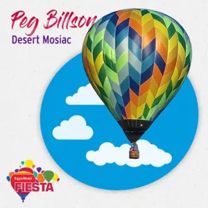 A colorful hot air balloon against a blue sky with clouds illustration, featuring