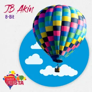 A colorful hot air balloon floats against a blue sky with clouds. Bold text reads