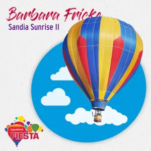 Colorful hot air balloon in blue sky with clouds. Text reads