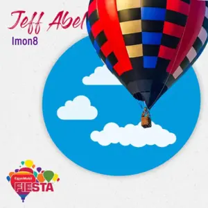 A colorful hot air balloon floats against a blue sky with clouds. Fiesta logo and event details are visible on the image.