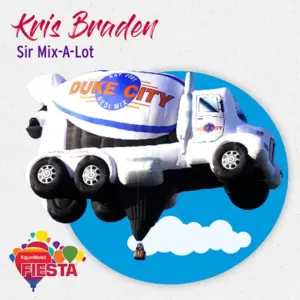 A balloon shaped like a cement truck with