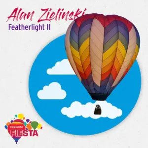 Colorful hot air balloon against a blue sky with clouds. Text references