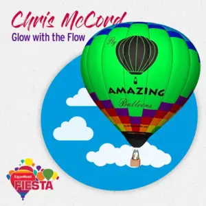 A colorful hot air balloon with text