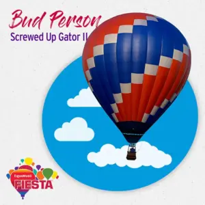 A colorful hot air balloon with a checker pattern is against a blue sky with clouds. Text mentions