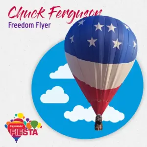 A hot air balloon with stars and stripes design, titled