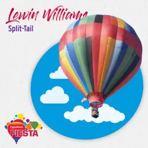 A colorful hot air balloon with a cloud background. Text reads