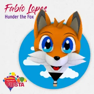 Cartoon fox hot air balloon design, with the name