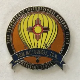 2008-Honoree-Tom-McConnell Pin featuring a hot air balloon with New Mexico state symbol, personalized with "Tom McConnell, M.D."