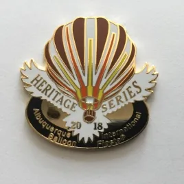 2018-Honoree-Charlotte-Kinney Commemorative pin featuring a colorful hot air balloon design, labeled "Heritage Series" and "Albuquerque International Balloon Fiesta 2018."